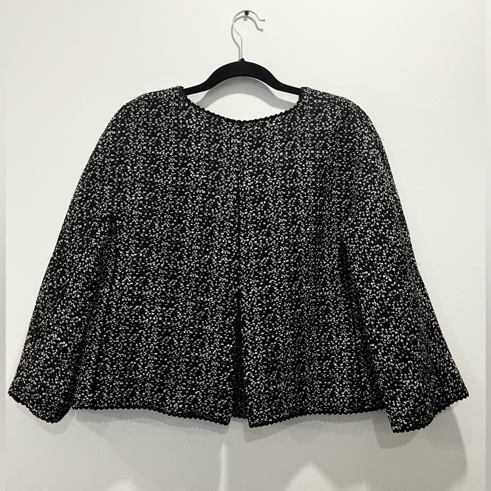 Vintage Black White Tweed Textured Short Classic Swing Trapeze Jacket Medium 10 - Picture 5 of 7